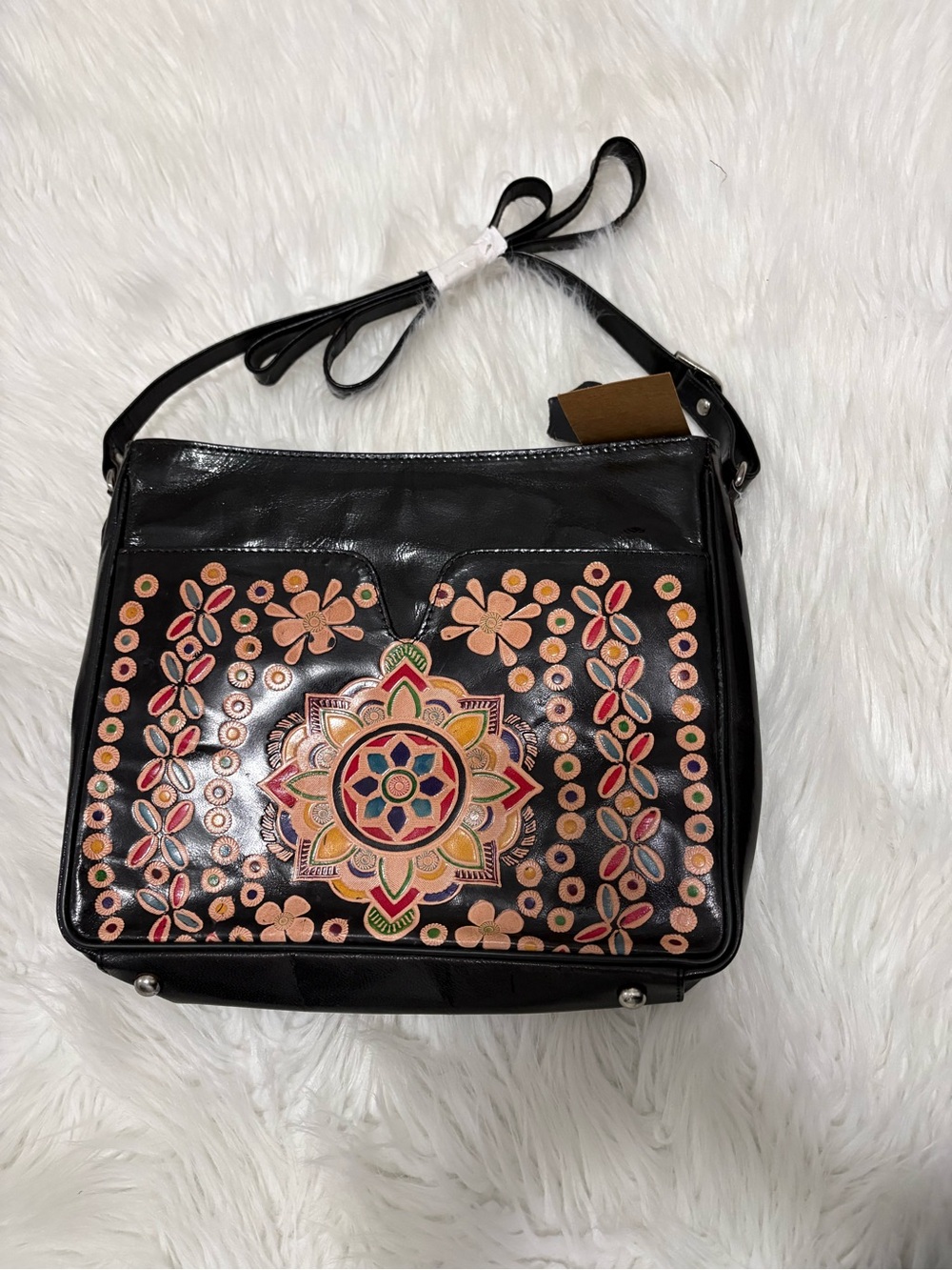 The Americas Multicolor Leather Floral Indie Hippie Embroidered Crossbody Bag